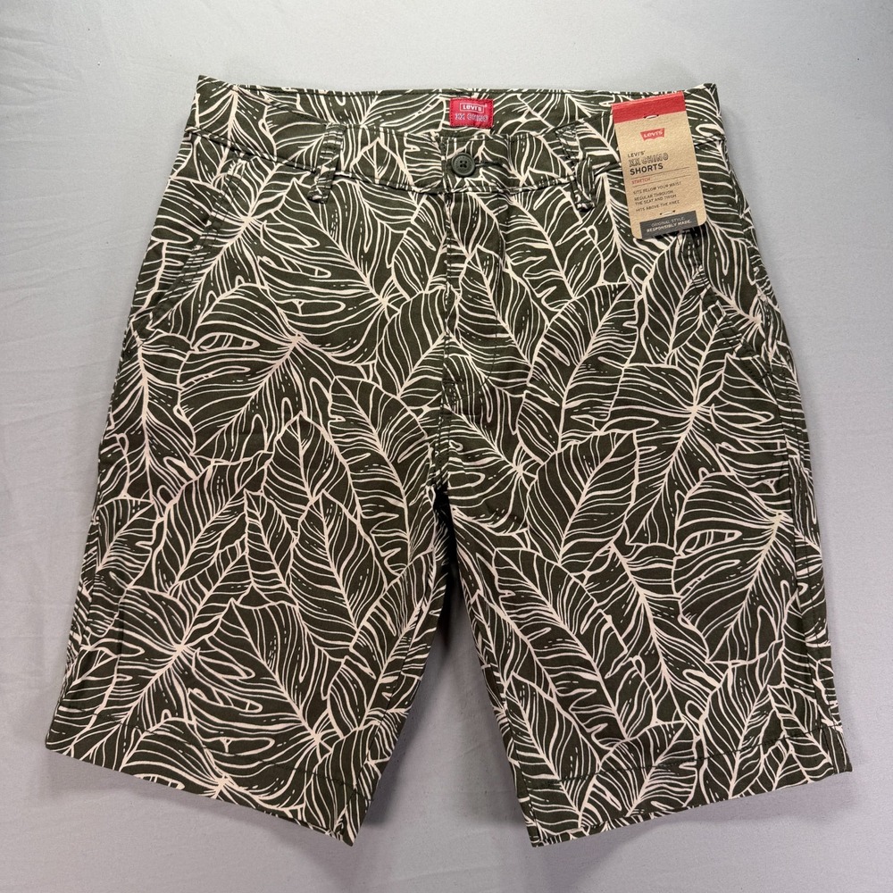 Levis XX Chino Shorts Mens 29 Green Leaves All Over Print Stretch Pockets NWT